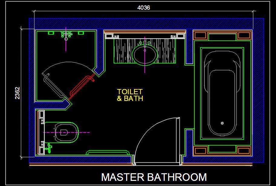 Master Bathroom Layout CAD Detail - Toilet and Bath